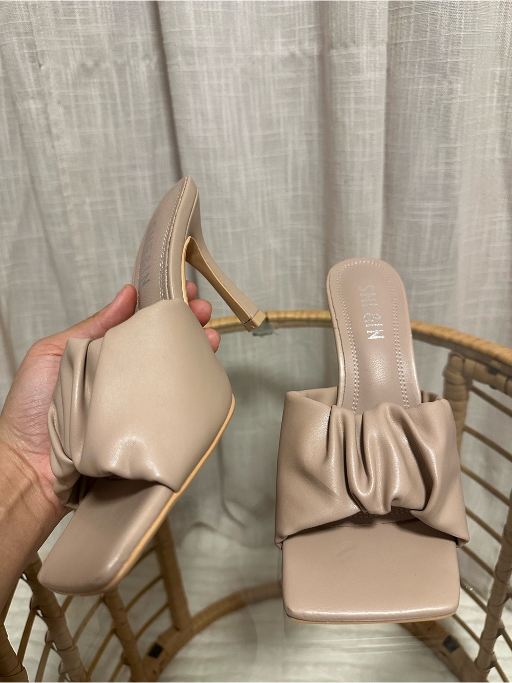 SHEIN Nude Ruched Square- Toe Kitten Heels - Picture 3 of 6